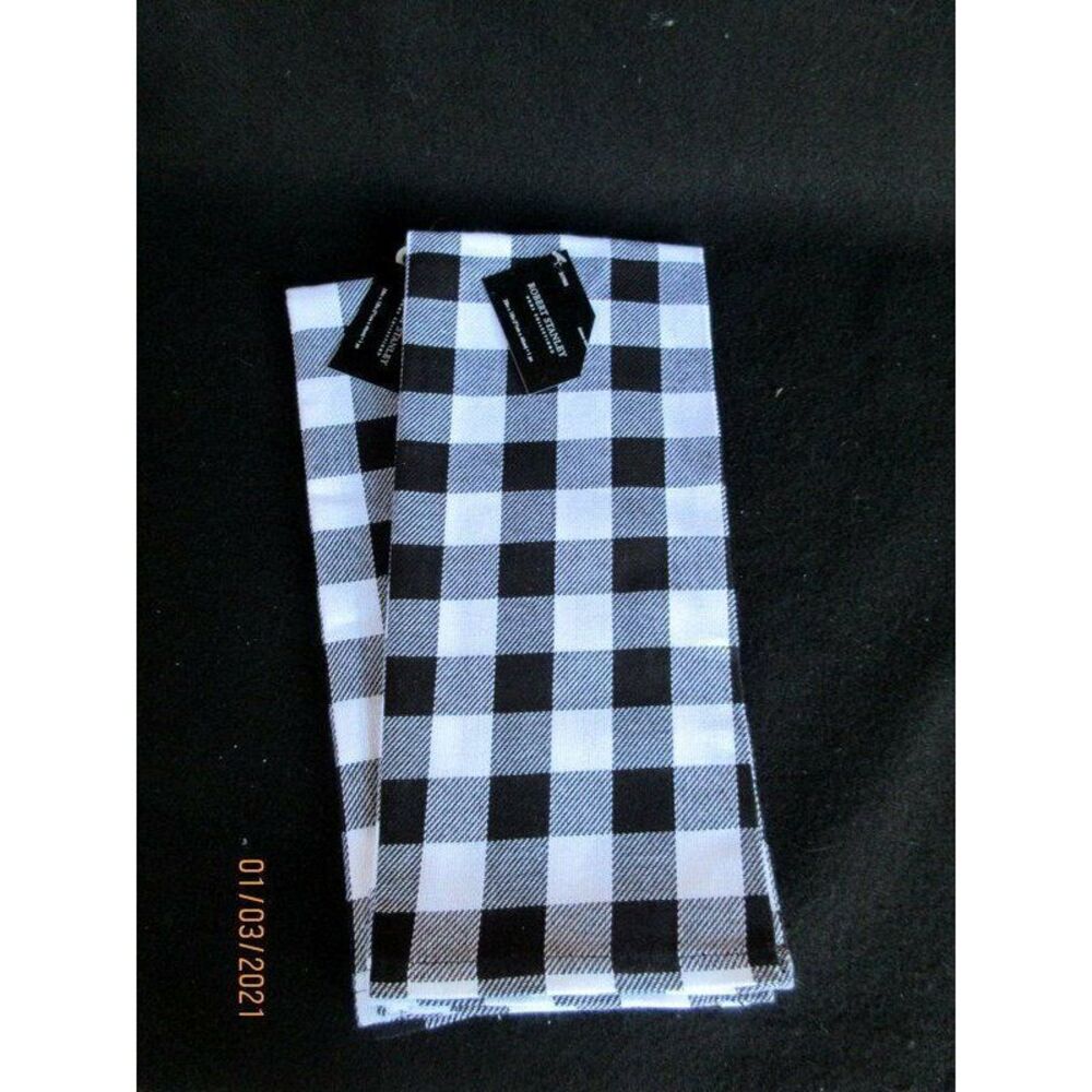 NWT Robert Stanley Farmhouse Christmas 2 Tea Towels Black/White‎ Buffalo Check